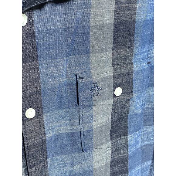Penguin Heritage Slim Fit Plaid Button Shirt Mens XXL Blue Gray Preppy Classic - Picture 5 of 11